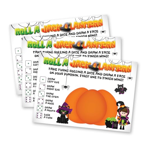 15 Halloween-Partyspiel für Kinder, zeichnen Sie ein Gesicht auf einen Kürbis, um eine Jack-o-Laterne zu machen, rollen Sie einen Würfel (nicht im Lieferumfang enthalten), um abwechselnd 12,7 x 17,8 von Pink Pixie Studio