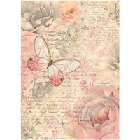 Motiv-Strohseide "Shabby Rose - Butterfly" von Pink