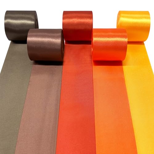 60m Herbstliches Satinband 50mm Zoll Breit Ombre-Braun-Orange-Gelb-Band für DIY-Bastelarbeiten Geschenke Verpackungen Party-Hintergrund Hochzeit Geburtstag Brautparty Herbst-Thanksgiving-Deko von PinkBlume