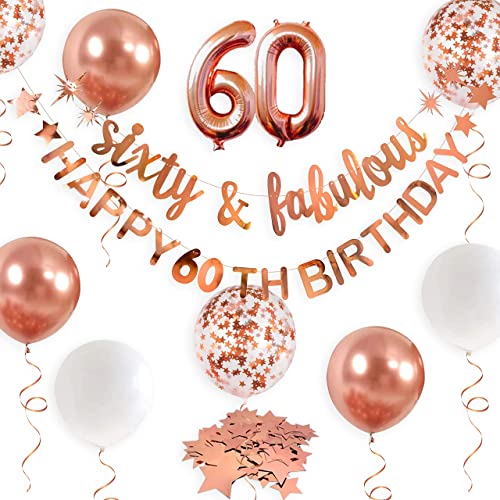 Rotgold Sixty & Fabulous Happy 60th Birthday Banner Girlande Folienballon 60 für Damen 60. Geburtstag Dekorationen zum 60. zum Aufhängen von 60 und fabelhaften Prost bis 60. Geburtstag Partyzubehör von PinkBlume