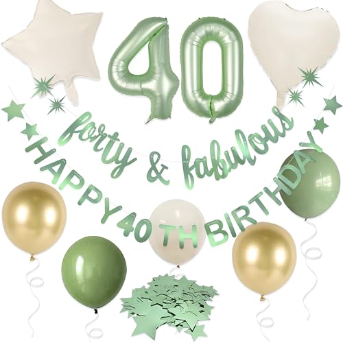 Sage Green 40th Birthday Decorations for Women Forty & Fantastic Happy 40th Birthday Banner Garland Foil Balloon 40 for Womens 40 and Fabulous Cheers to 40 Years Old Birthday Party Supplies Backdrop von PinkBlume