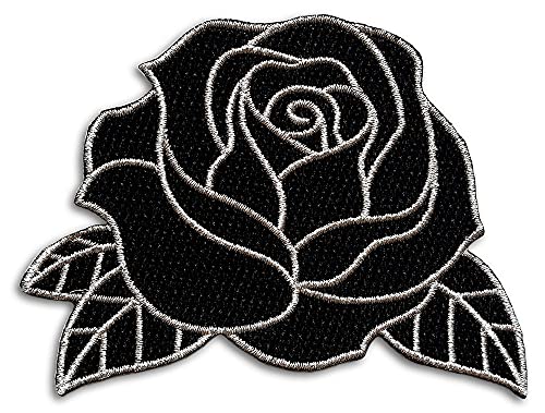 Pinsanity Aufnäher zum Aufbügeln für Jacken, Motiv: schwarze Rose, bestickt von Pinsanity