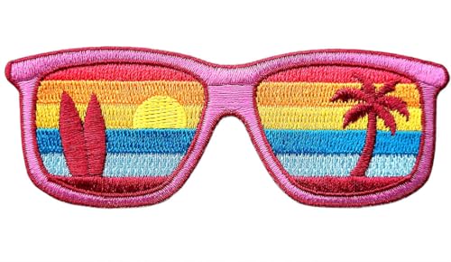 Pinsanity Bügelbild, Retro-Stil, Strand-Sonnenbrille, bestickt von Pinsanity