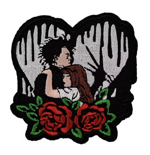 Edward Scissorhands Tim Burton Movie Black Heart Romanced Romantic Valentine's Day Dark Roses 7,4 cm Iron On Embroidered Thermoadhesive Patch for Clothing von Pinstant