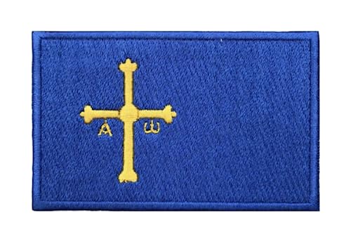 Flagge von Asturien Principality Staat Spanien Cruz de la Victoria Victory Cross 8 cm Bügelbild für Kleidung von Pinstant