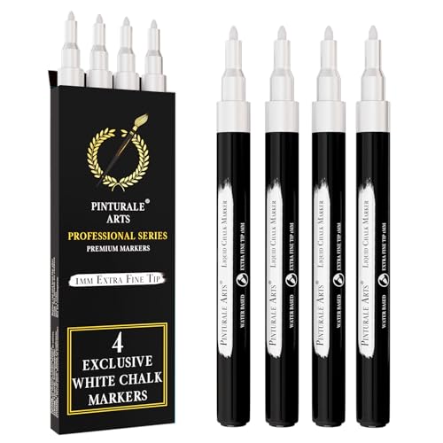 Pinturale Arts® Set 4 Kreidestift Weiß | 1mm Spitze | Kreidemarker Weiss | Kreidestifte Für Tafel Abwaschbar, Kreidestifte Für Fenster, Glas, Metall, Keramik | Chalk Marker Weiß von Pinturale Arts