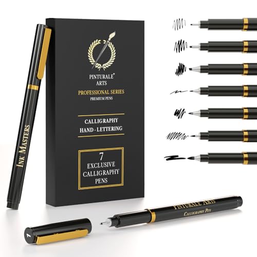 Pinturale Arts® Set mit 7 professionellen Markern zum Zeichnen, kalibrierte Marker, professionelle schwarze Tinte, lange Lebensdauer, ideal für Lettering, Kalligraphie, Zeichnen, Manga, Illustrationen von Pinturale Arts