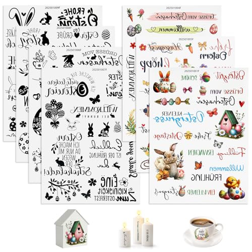 7 Stück Rub On Sticker Ostern,Kerzentattoos Ostern Kerzen Tattoo Ostern Kerzentattoos Rub Ons Ostern Rub On Sticker Frohe Ostern für Glas Holz Möbel Scrapbooking von Pinyenr