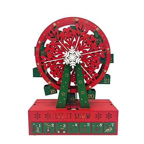 PE Weihnachts-Adventskalender mit Riesenrad aus Holz mit Schubladen und LED-Lichtern zum Befüllen von Süßigkeiten und kleiner Überraschung für Erwachsene und Kinder von Pioneer Effort