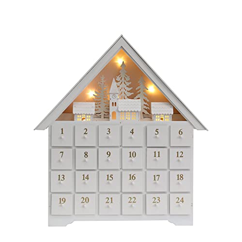 Pioneer Effort Wiederverwendbare Adventskalender Haus zum befüllen Holz Weihnachts Countdown Adventskalender mit 24 Schubladen und LED Weihnachtliche Dekoration mit Dorf Wald 40.6x45.7x6.9cm von PIONEER-EFFORT
