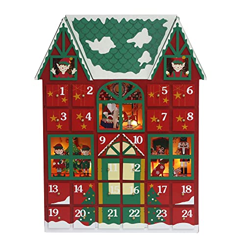 Weihnachten Adventskalender Haus aus Holz mit 24 Schubladen & LED zum Befüllen kleiner Geschenke Countdown bis Weihnachtsdeko Pioneer-Effort von PIONEER-EFFORT