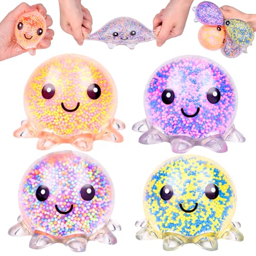 4 Stück Stressball Octopus Leuchtendes, Squishy Anti Stress Bälle, Antistressball Spielzeug Kinder und Erwachsene, Fidget Toy für ADHS, Partytüten Füllstoff Stressabbau Spielzeug für Weihnachten von Pipihome