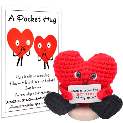 Pipihome Heart Pocket Hug, Klein Glücksbringer in Herzform Gestrickte Liebespuppe, Ostergeschenke Positive Kartoffel Mutmacher Geschenke für Frauen Freund Familie, Jahrestag Geschenk für Sie von Pipihome