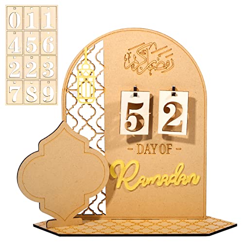 Ramadan Kalender, Eid Mubarak Dekoration DIY Ramadan aus Holz Countdown-Kalender Ornament Gebet Ramadan Mubarak Haus Party Deko Wohnzimmer Ramadan Geschenke für Kinder (A) von Pipihome