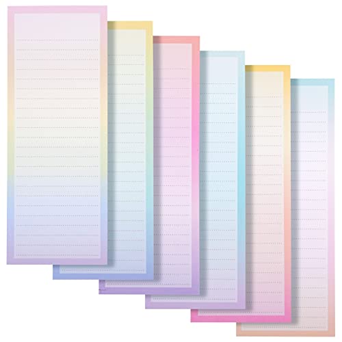 6 Magnetische Notizblöcke, Anheften an Kühlschrank, Liniert, 60 Blatt, 8,9 x 22,9 cm, Regenbogen-Designs von Pipilo Press