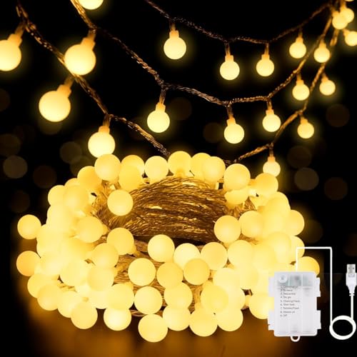 Pipiruew 10M 100LED Lichterkette Innen Lichterkette Außen Batterie USB Weihnachtsdeko Lichterketten Kugeln Außen/Innen 8 Modus Wasserdicht für Weihnachten Garten Camping Innen Außen Dekorationen von Pipiruew