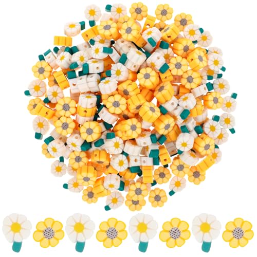 200 Stück Sonnenblumen-Perlen, Polymer-Ton-Perlen, niedliche Blumen-Perlen, Gänseblümchen, flache Abstandshalter, Blumen-Lehmperlen, Charms für Armbänder, Halsketten, Schmuckherstellung, DIY, von Piriuuo