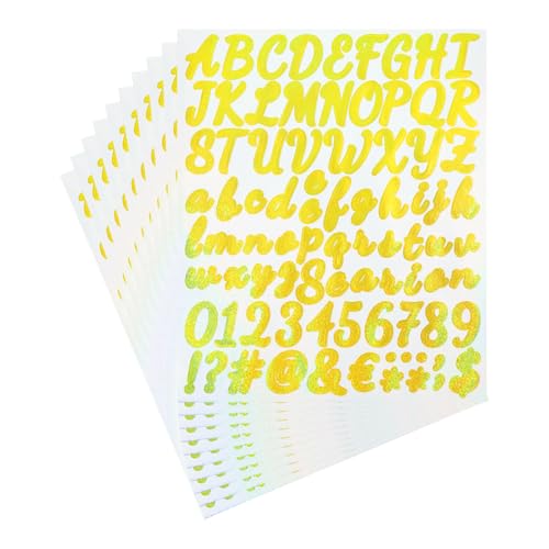 Piriuuo 10 Stück Buchstaben Aufkleber, Goldene Glitzer Vinyl Buchstabenaufkleber Selbstklebende Aufkleberbuchstaben Buchstaben Sticker Klebebuchstaben für Fenster, Türen, Poster, DIY Scrapbooking von Piriuuo