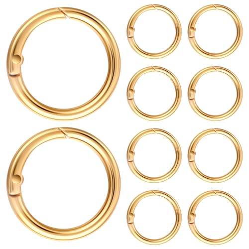 Piriuuo 10 Stück Metallringe Schlüsselanhänger, Zinklegierung Runder Karabiner O-Ring Metal Ring Buckle Webbing Verbindungsringe Kreiskarabiner, Schlüsselanhänger, Schnalle für Taschen, Gold von Piriuuo