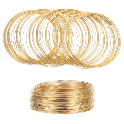 Piriuuo 100 Stück Armband Memory Wire, 6cm Gold Handwerk Stahldrahtring Perlenarmband Memory Draht Memory Steel Wire für Armbänder Ringe Ohrringe Schmuckherstellung DIY-Kunsthandwerk (Dicke: 0,6mm) von Piriuuo