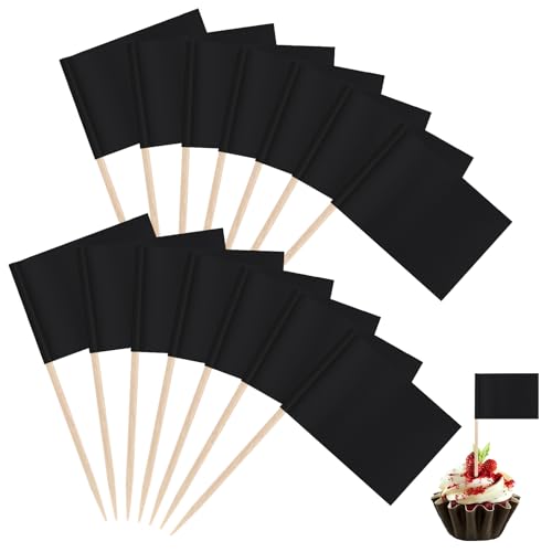 Piriuuo 100 Stück Leere Zahnstocher Flaggen, Cupcake Topper Flaggen Kennzeichnung Lebensmittelanhänger für Party Kuchen Lebensmittel für Alle Arten von Events oder zur Lebensmitteldekoration(Schwarz) von Piriuuo