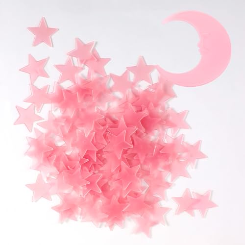 Piriuuo 101 Stück 3D Leuchtsterne, Leuchtende Sterne Wandsticker im Dunkelen für die Decke Selbstklebend Leuchtsterne Fluoreszierend Leuchtaufkleber Wanddeko für Kinderzimmer, Babyzimmer Deko, Rosa von Piriuuo