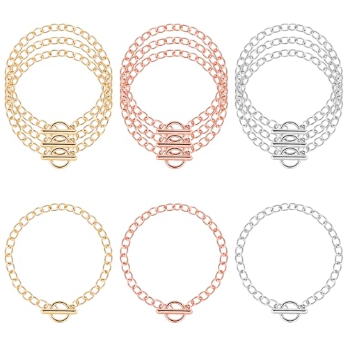 Piriuuo 12 Stück Charm-Armband-Ketten, Kettenarmband mit OT-Knebelverschluss, Legierung, Armbandketten für Schmuckherstellung, Charm-Armband, Großpackung für Schmuckherstellung (Gold, Silber und von Piriuuo