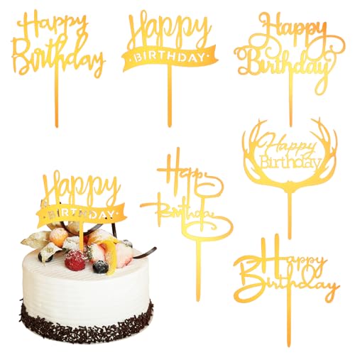 Piriuuo 12 Stück Happy Birthday Tortendeko, 6 Stile Cake Topper Geburtstag Goldene Acryl Geburtstag Kuchendekoration Wiederverwendbare Happy Birthday Cake Topper für Männer, Frauen, Kinder, Erwachsene von Piriuuo