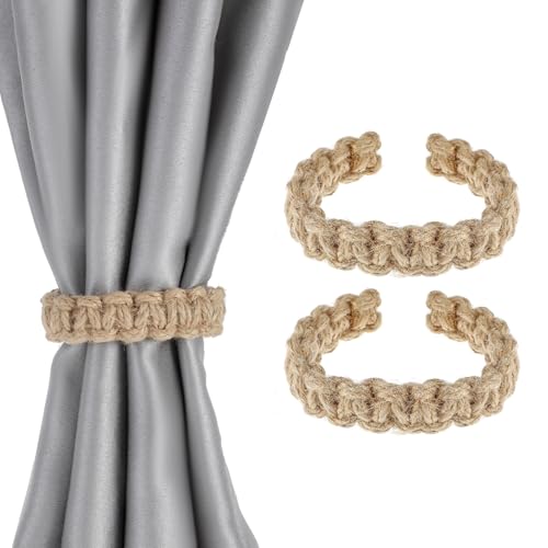 Piriuuo 2 Stück Vorhang Raffhalter, Eflochtene Vorhang-Raffhalter Curtain Rope Buckle Vorhanghalter Boho-Vorhangbänder Leichte Vorhänge Dekorationszubehör für Office Wohnzimmer Schlafzimmer, Holzfarbe von Piriuuo