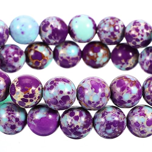 Piriuuo 47 Stück Naturstein Perlen, 8 mm Lila Blaue Jaspis Edelstein Perlen Königliche Meeressediment Natürliche Edelstein Perlen zum Auffädeln für Schmuckherstellung Armbänder DIY Schmuck Basteln von Piriuuo