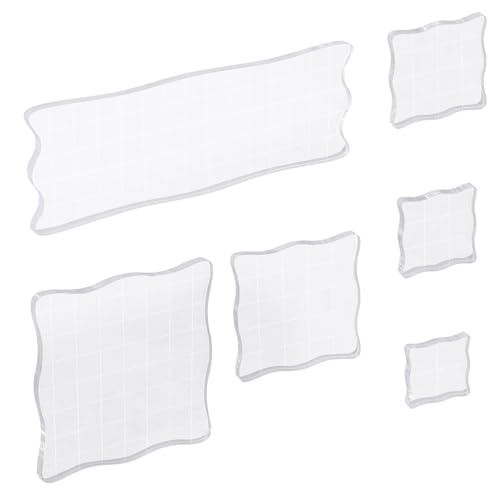 Piriuuo 6 Stück Acryl Stempelblock Set, Acrylblock für Silikonstempel Transparent Stempelblöcke mit Gitterlinien DIY Acryl Stempelblock Set für Scrapbook Stempel Weihnachtskarten Crafts Making(Wellig) von Piriuuo