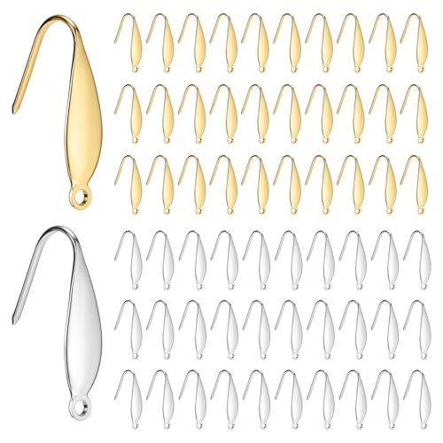 Piriuuo 80 Stück Ohrring Haken, Ohrdrähte aus Edelstahl Ohrringe Selber Machen Set Vergoldetes Metall Ohrringbeschläge Ohrringhaken mit Schlaufen für DIY Ohrhänger Schmuckherstellun zubehör Damen von Piriuuo