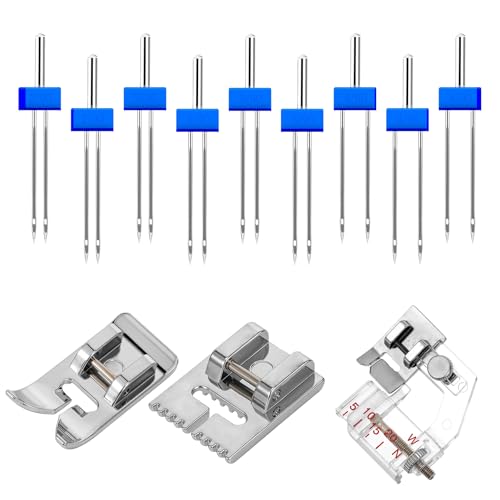 Piriuuo 9 Stück Nähmaschinennadel, Nähmaschinen Zwillingsnadel mit 3 Stück Unterschiedlichen Rillen Zwillingsnadel Jersey Zwillingsnadeln Nähmaschinennadeln Twin Nadeln für Haushalts Nähmaschinen von Piriuuo