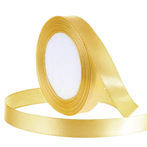 Piriuuo Goldfarbenes Satinband, doppelseitiges Satinband, massives Stoffband, Champagnergoldband für Geschenkverpackungen, Basteln, Blumenstrauß, Hochzeits-Party-Dekorationen von Piriuuo