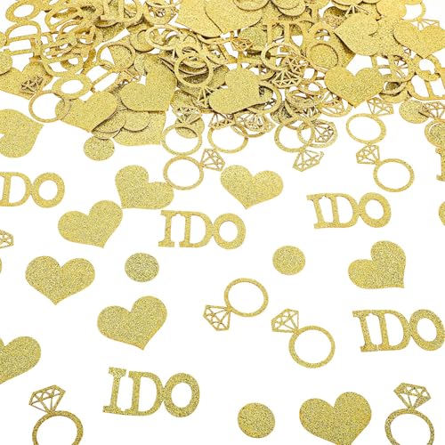 Piriuuo120 Stück Hochzeitskonfetti, Tischkonfetti für Hochzeiten Brautparty-Dekorationen Glitzernder Diamantring „I Do“ für Verlobungsfeiern Verlobungsantrag Valentinstag Tischdekoration, Gold von Piriuuo