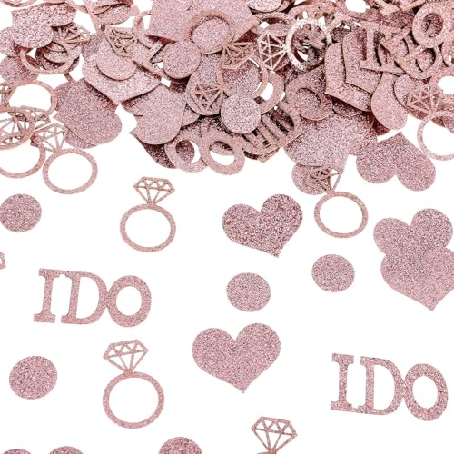 Piriuuo120 Stück Hochzeitskonfetti, Tischkonfetti für Hochzeiten Brautparty-Dekorationen Glitzernder Diamantring „I Do“ für Verlobungsfeiern Verlobungsantrag Valentinstag Tischdekoration, Roségold von Piriuuo