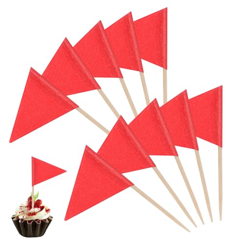 Zahnstocher mit Flagge, blanko, Zahnstocher, Käsemarker, Flagge, Cupcake-Topper, Sticks, Lebensmitteletiketten für Party, Buffet, Lebensmitteletiketten für Party, Lebensmitteldekoration, Rot, 100 von Piriuuo