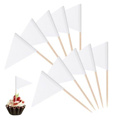 Zahnstocher mit Flagge, blanko, Zahnstocher, Käsemarker, Flagge, Cupcake-Topper, Sticks, Lebensmitteletiketten für Party, Buffet, Lebensmitteletiketten für Party, Lebensmitteldekoration, Weiß, 100 von Piriuuo