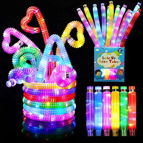 Piucrty 12 Stück Mitgebsel Kindergeburtstag 2022 LED Pop Tubes Fidget Toys Knicklichter Armbänder Party Deko Set Leuchtstäbe Buntes Festival Zubehör Sensorik Spielzeug Kleine Silvester Geschenke von Piucrty