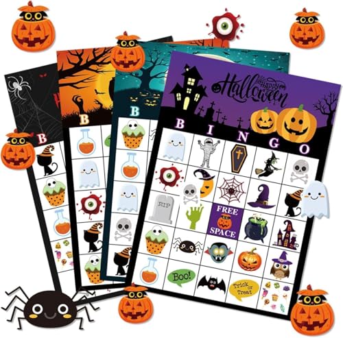 Piucrty Halloween Party Bingo Spiel Mitgebsel für 24 Kinder Give Aways Beschäftigung Kindergeburtstag Gastgeschenke Haloween Bingo Karten Brettspiel Heloween Geschenke Gesellschaftsspiele Set von Piucrty