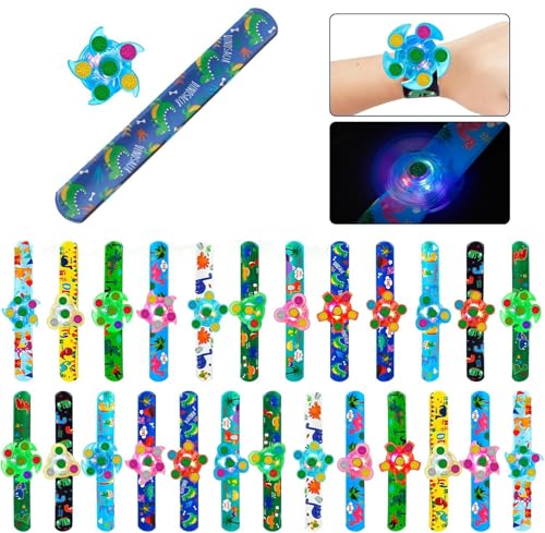 Piucrty Kindergeburtstag Gastgeschenke Dino Led Spinner Schnapparmband Mitgebsel Kinder 25Pcs Neon Party Kleinigkeiten Give Aways Leuchtarmbänder Tombola Preise Led Armband Kleine Geschenke Goodies von Piucrty