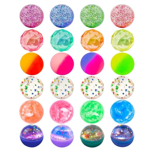 Piucrty Kindergeburtstag Gastgeschenke Flummies für Kinder 24Pcs 6 Styles Springball Kleinigkeiten Tombola Preise Flummis Mitgebsel Party Beschäftigung Bounce Ball Give Aways Kleine Geschenke von Piucrty