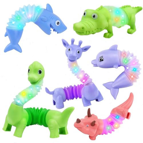 Piucrty Mitgebsel Kindergeburtstag Led Pop Tubes Tiere 6Pcs Dino Leuchtstäbe Give aways Party Beschäftigung Kinder Kleinigkeiten Gastgeschenke Pinata Füllung Sensorik Leucht Spielzeug Mitbringsel von Piucrty