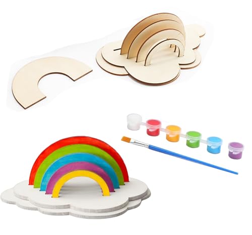 Piucrty Regenbogen Basteln Kindergeburtstag Deko 9Pcs Gastgeschenke Bastelset Holz zum Bemalen Geburtstags Mitgebsel Tombola Preise Kinder Holzbastelsets Diy Set Spiele Geschenke Geburtstagstüten von Piucrty