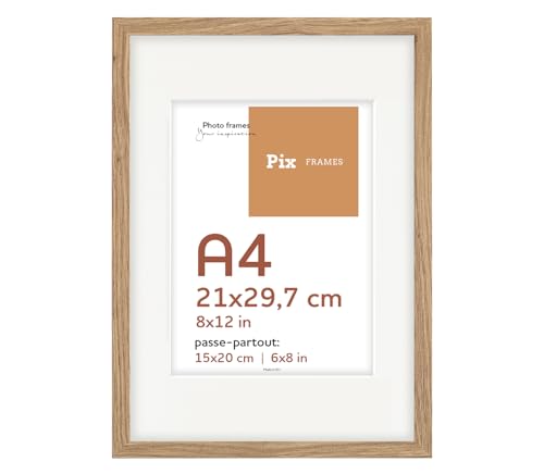 Pix FRAMES 2er Set Bilderrahmen A4 - Idea Pass Kollektion - Holzrahmen mit Passepartout - Picture Frame - Holzbilderrahmen - Holz Bilderrahmen - Fotorahmen 21x29,7/15x20 cm - Eiche von Pix FRAMES