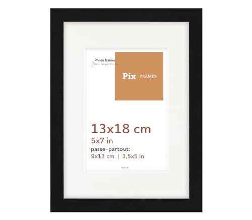 Pix FRAMES Bilderrahmen 13x18/9x13 cm - Idea Pass Kollektion - Holzrahmen mit Passe Partout - Picture Frame - Holzbilderrahmen - Holz Bilderrahmen - Fotorahmen - Schwarz von Pix FRAMES