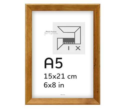 Pix FRAMES Bilderrahmen 15x21 cm A5 - Kollektion Magic Nature - Fotorahmen aus Holz - Rahmen mit Scheiben aus Plexiglas - Rahmen zum Aufhängen und Aufstellen - Modern Photo Frame - Honig von Pix FRAMES