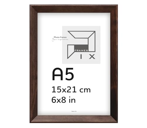 Pix FRAMES Bilderrahmen 15x21 cm A5 - Kollektion Magic Nature - Fotorahmen aus Holz - Rahmen mit Scheiben aus Plexiglas - Rahmen zum Aufhängen und Aufstellen - Modern Photo Frame - Dunkel Braun von Pix FRAMES