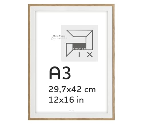 Pix FRAMES Bilderrahmen - 29,7x42 cm (A3) - Fotorahmen aus Holz mit Dekorative Folienbeschichtung - Elegantes Rahmen für Fotos - Klassische Rahmen zum Aufhängen und Aufstellen - Weiß & Eiche von Pix FRAMES