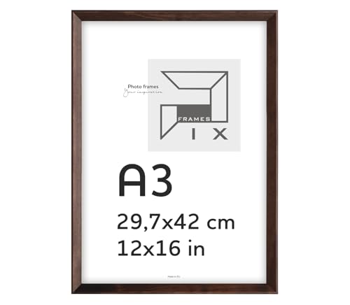 Pix FRAMES Bilderrahmen 29,7x42 cm A3 - Kollektion Magic Nature - Fotorahmen aus Holz - Rahmen mit Scheiben aus Plexiglas - Rahmen zum Aufhängen und Aufstellen - Modern Photo Frame - Dunkel Braun von Pix FRAMES